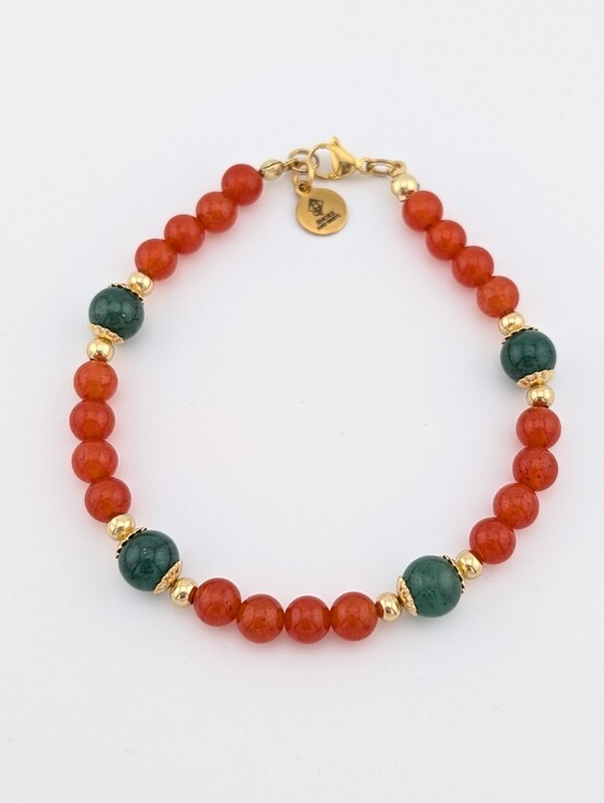Handmade Jewelry - Carnelian & Moss Agate Gold Bracelet - Unique Artisan Jewelry - D082
